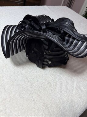 EY Boutique Black & Silver Striped Rhinestone Wide Brim Derby Church Hat